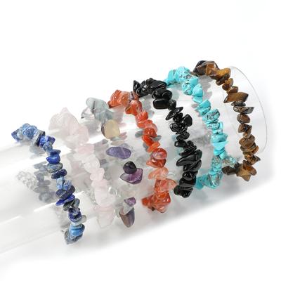 Natural Crystal Gemstone Irregular Energy Stone Bracelet Beads Chips Jewelry Amethys Aquamarine Rose Quartz Bracelets for Women