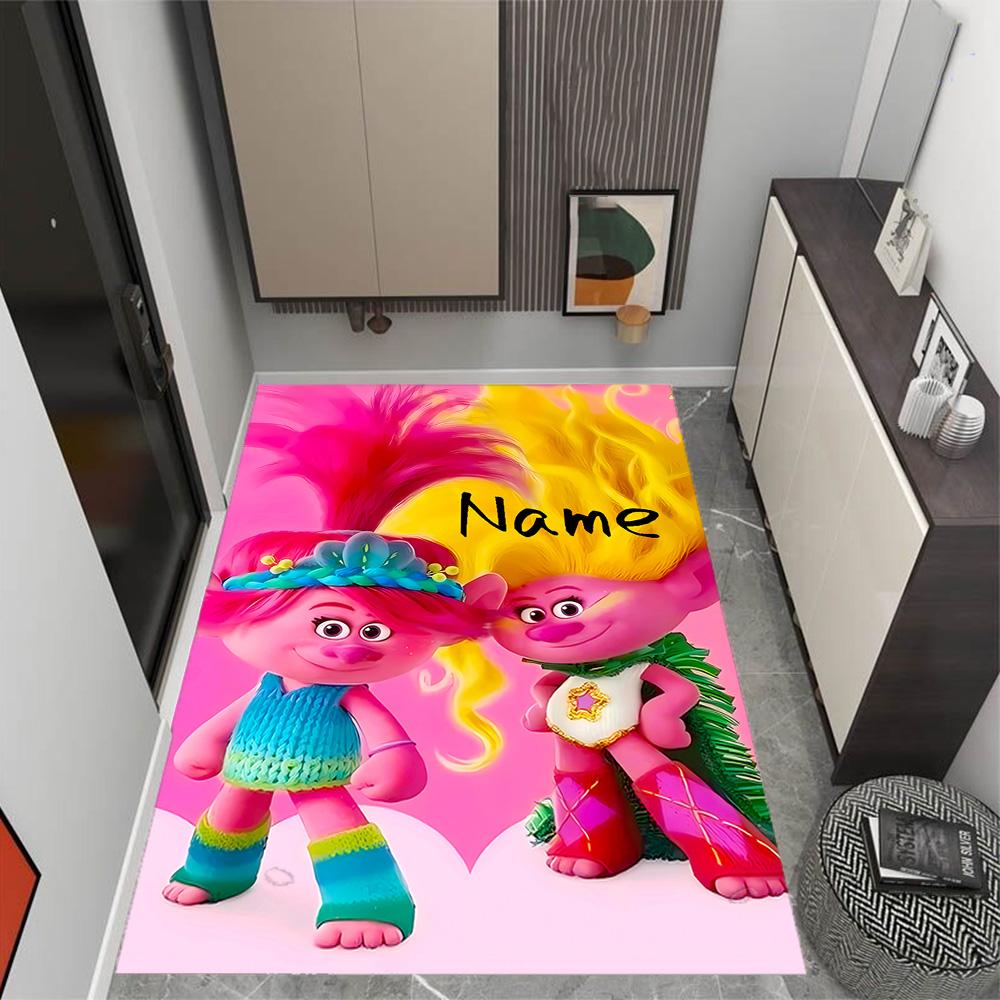 Trolls World Tour Celebration Customize Your Name Carpet Perfect for Study Room Outdoor Dining Room Playrooms Anti-slip Rug Office Home Decor