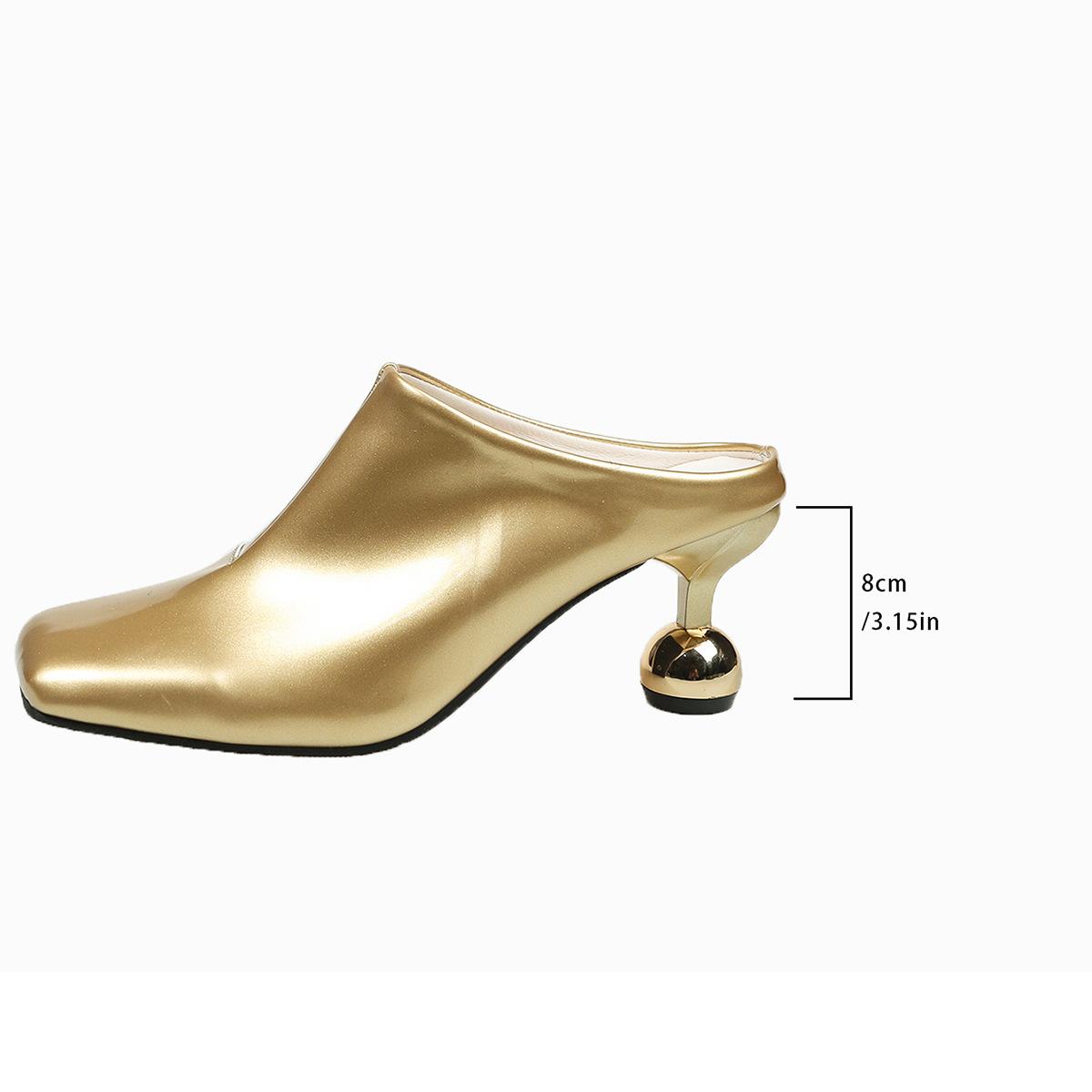 

Wine glass and bag head half slippers female popular summer new square head thick heel Mueller shoes with skirt large size high heels 35 золотий