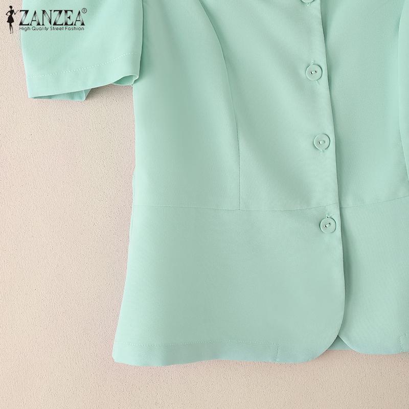 ZANZEA Women Classic Collar Summer Casual Short Sleeve Blouse