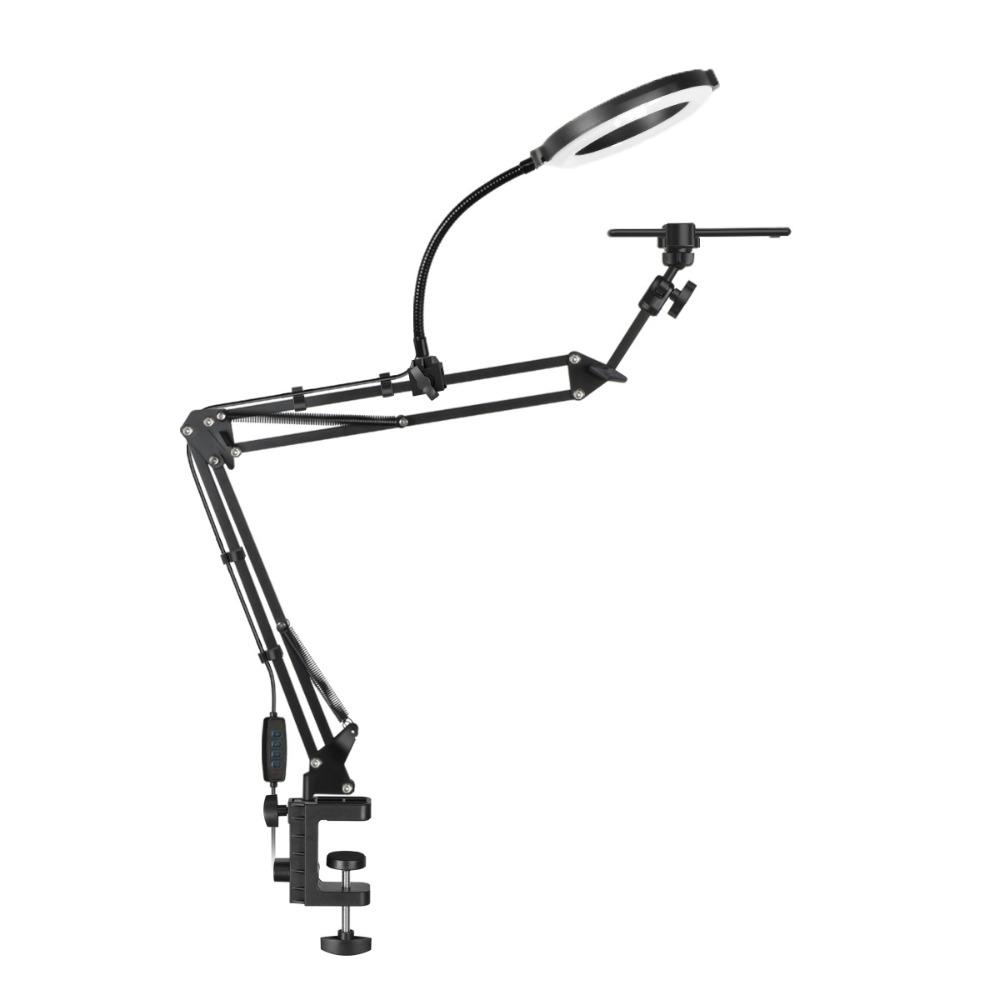 With Fill Light Telescopic Phone Stand Stable Clamp Type Phone Holder  Phone Accessories