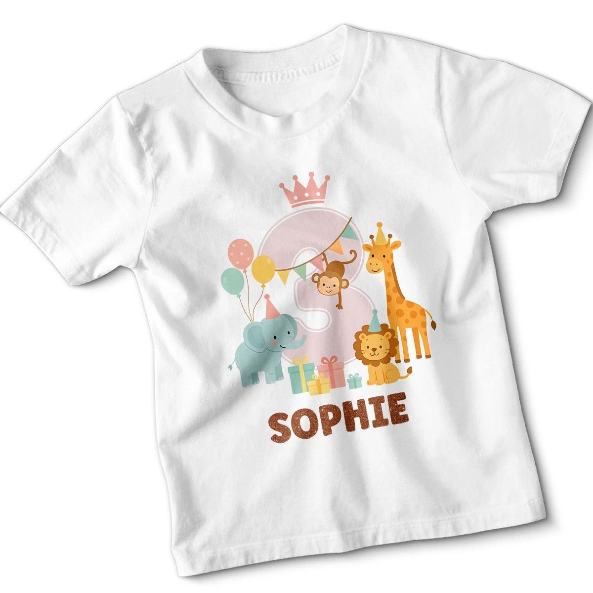 Personalised Safari Friends Third Birthday Girls TTshirt Party Celebration Gift 2XL