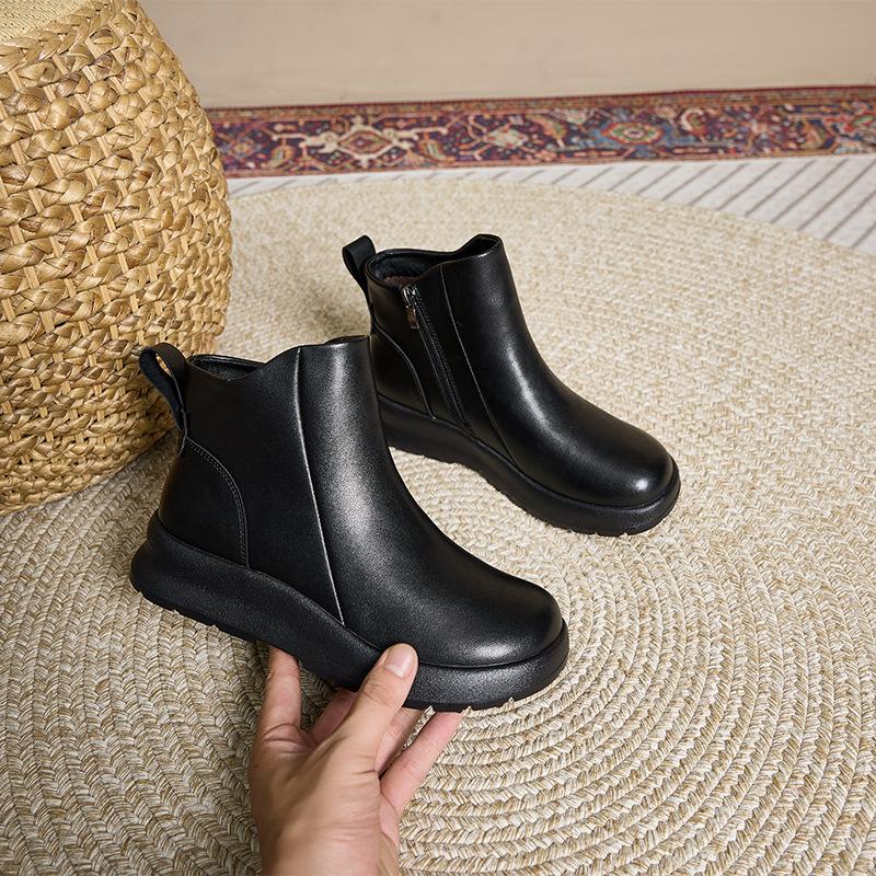 Leather platform Martin boots women's 2025 new autumn and winter retro Chelsea boots black casual short boots
