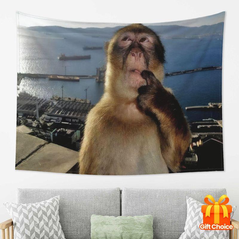 Internet Celebrity Funny Seaside Thinking Monkey Emojis Tapestry Background Student Fun Room Decoration