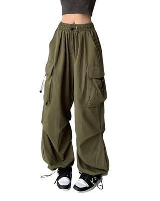 MTUIOY Cargo Casual and Solid Loose Plus Women's Wide-Leg Pants, Stylish, Lightweight, Color, Fit, Sizes, 4-Green-L