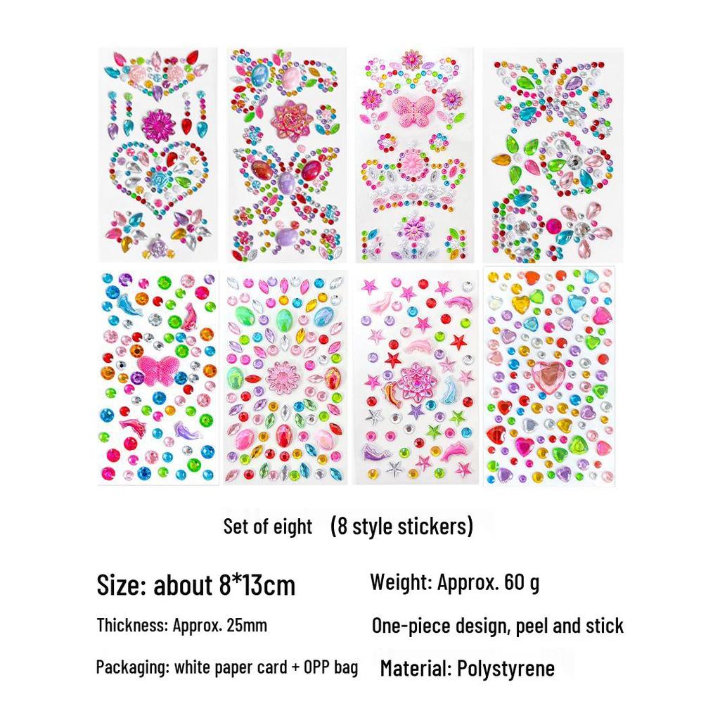Gem Stickers: Kids' 3D Acrylic Crystal DIY Rhinestone Decorations, Colorful Cross-Border Designs for Girls
