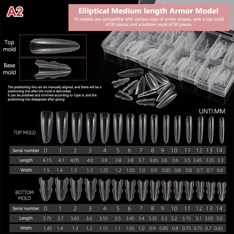 180Pcs Sandwich Dual Nail Form Mold Reusable Full Cover Mold Clear Nail Art Extension Shaping Tool Coffin Almond Nail Forms