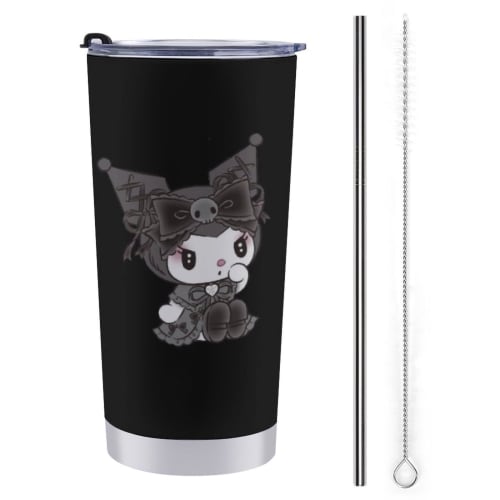 Kuromi Tumbler, Mug, Coffee Cup, Convenience Store Cup, Insulated, Direct Drinking Stainless Steel Water Bottle, with Lid, Portable, Straw, 600ml, Cha