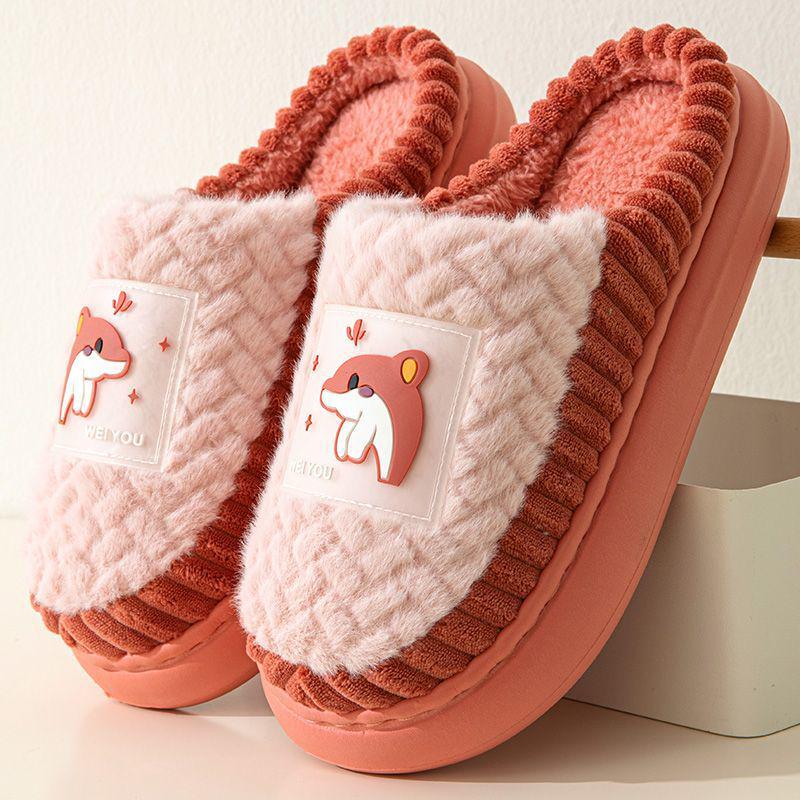 Men's Winter Cotton Slippers - Cozy Indoor, Anti-Slip, Thick Sole, Velvet-Lined, Warm Furry Design for Couples