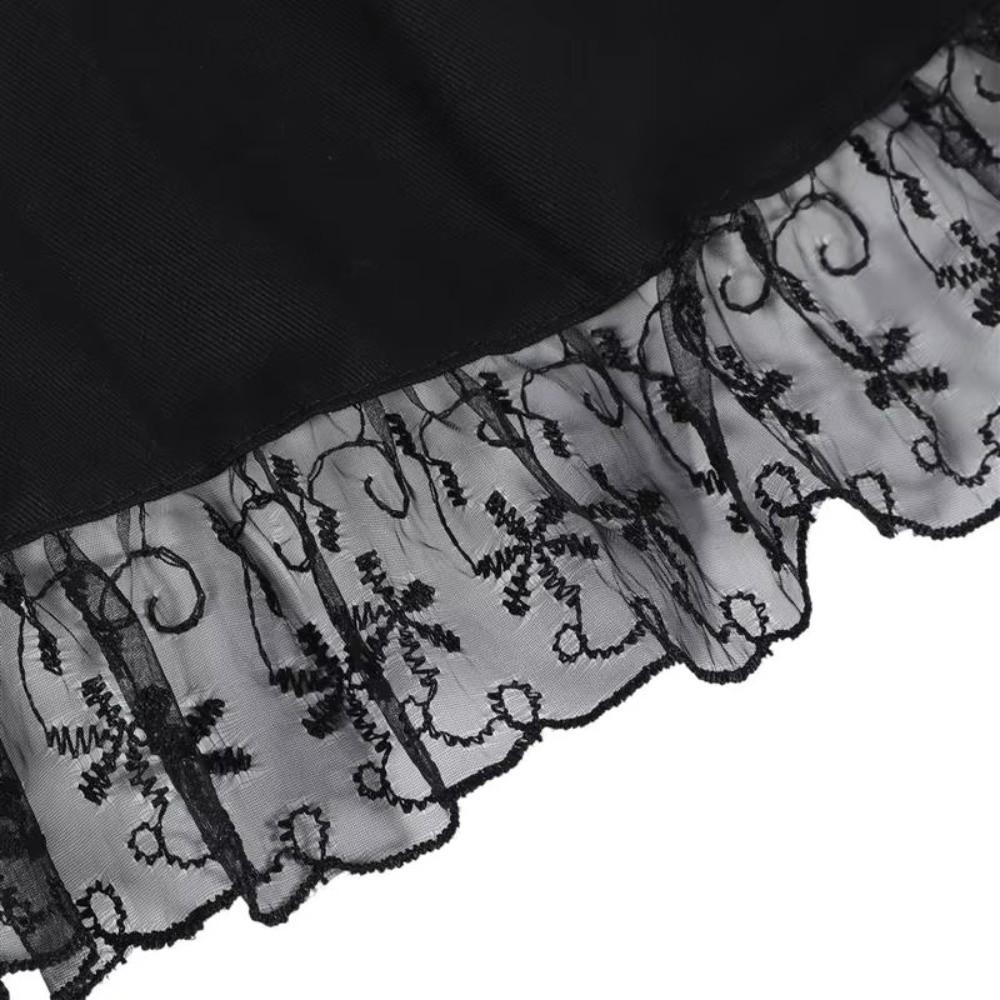 Sexy Vintage Cotton Lace Apron with Two Pockets Lace Trim Short Apron Comfortable Waist Ruffled Decor Maid Apron for Women