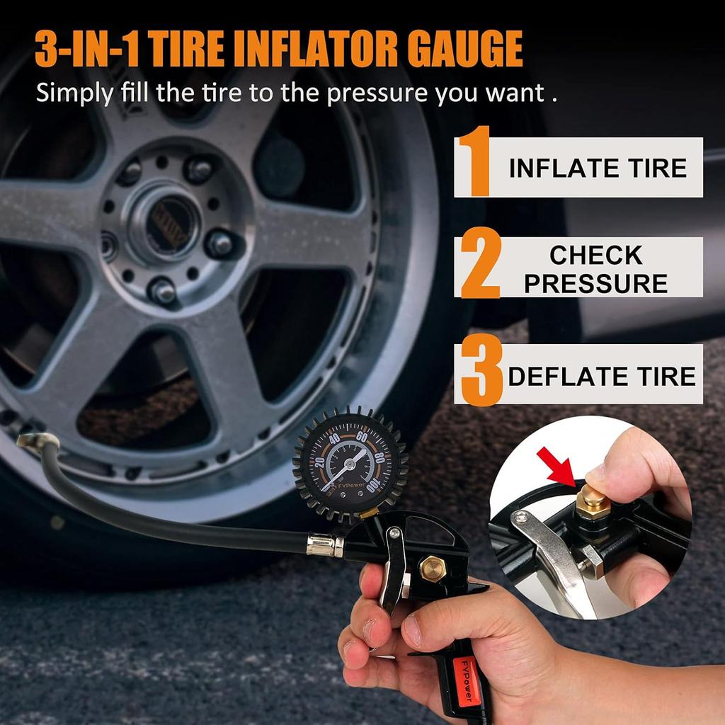 10 Pieces Heavy Duty Air Compressor Accessory Kit, 100PSI Tire Inflator with Gauge, Air Blow Gun and Air Nozzles, 1/4" NPT Air Tool Kit