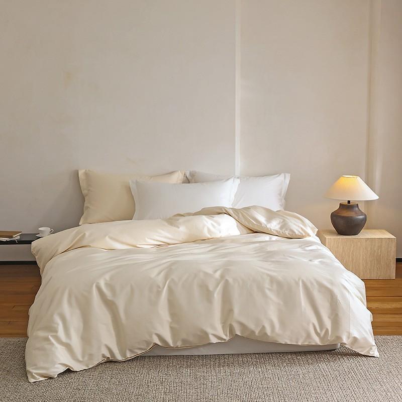 500TC Cotton Bed Sheet Set Solid Color Soft Breathable Bedding Modern Simple Style All Season Use