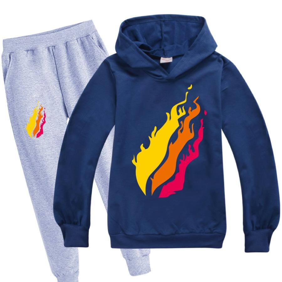 Casual Comfortable Boys' Printed Hooded Suit Sweater Fashionable Loose Clothing Sets Boys