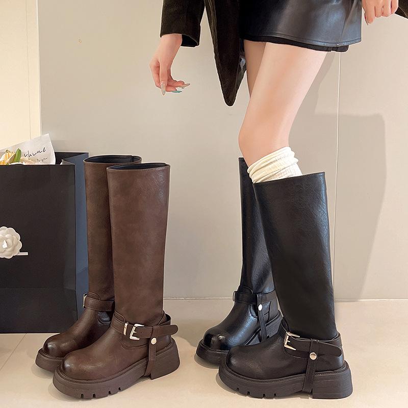 Thick-soled retro fashion high-end boots 2025 autumn and winter women's boots thick heel high tube height and thinness comfortable knight boots