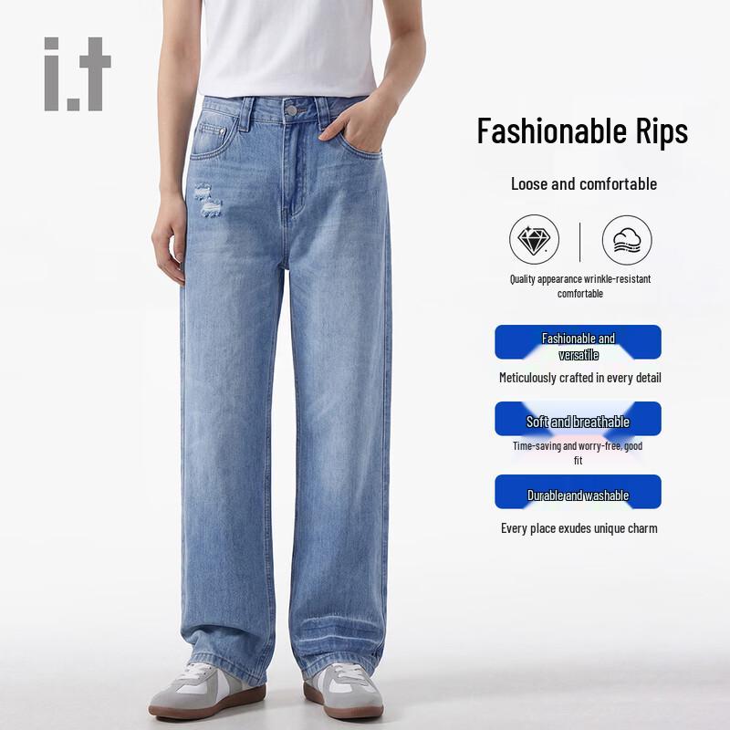CHOCOOLATEi.t American Retro Ripped Loose Straight Leg Unisex Jeans