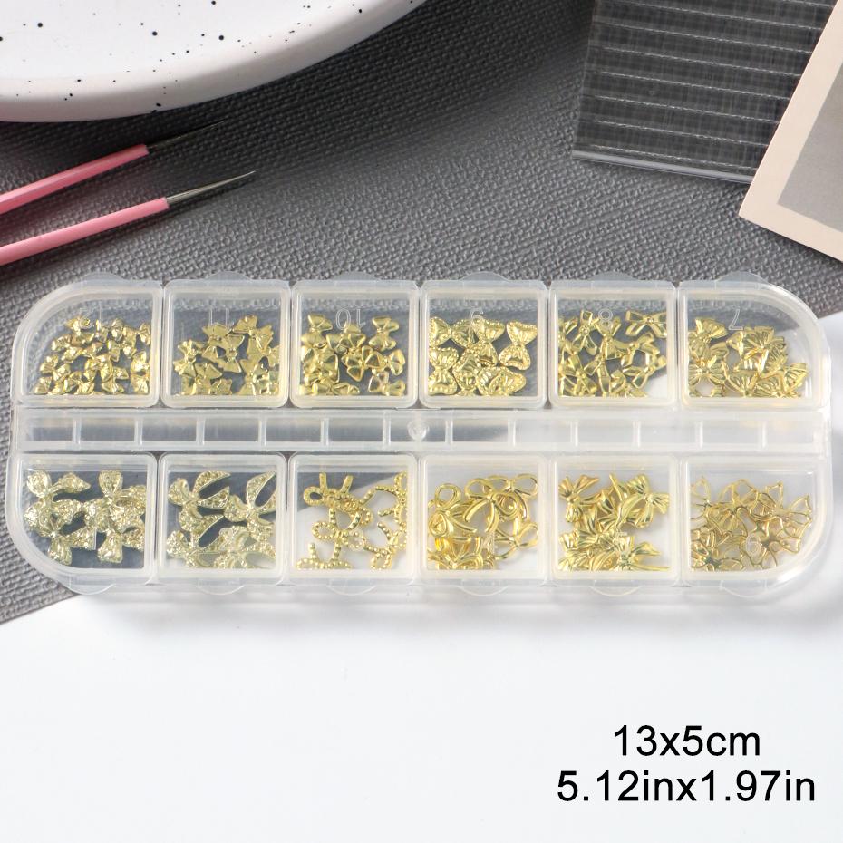 Xiaomi 12 Designs Golden Bow Nail Art Accessories Knot Bow Alloy Nail Charms Design Nail Art Decorations Studs Jewelry Makeup Manicure