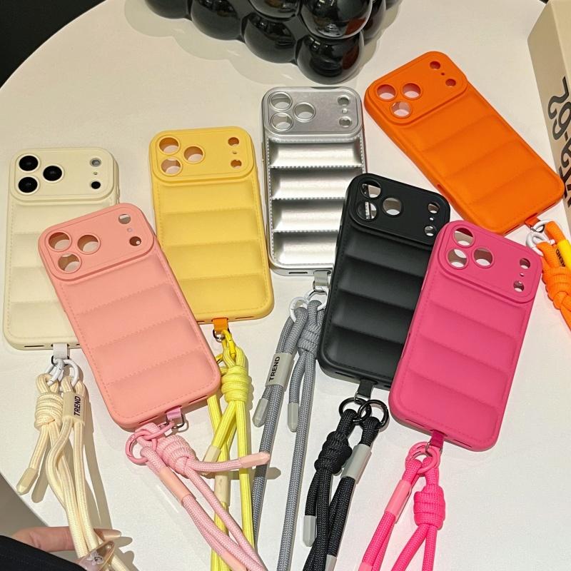 Crossbody Down Jacket Silicone Soft Phone Case for IPhone Air 17 16 15 14 13 12 11 Pro Max XS 7 8 Plus Camera Protection Cover