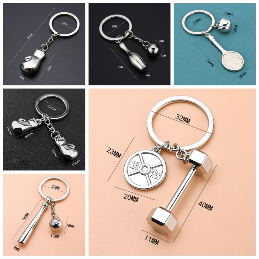 Baseball Fitness Equipment Key Ring Barbell Dumbbell Baseball Keyring Fitness Keychain  Bag Pendant