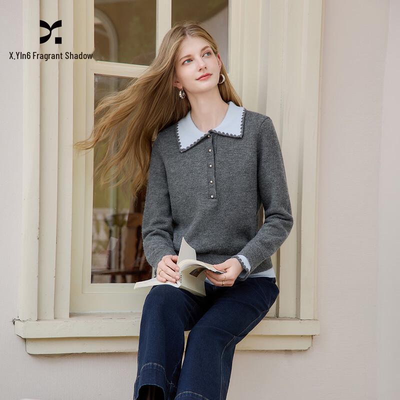 Xiangying Collegiate Style Polo Collar Knit Sweater