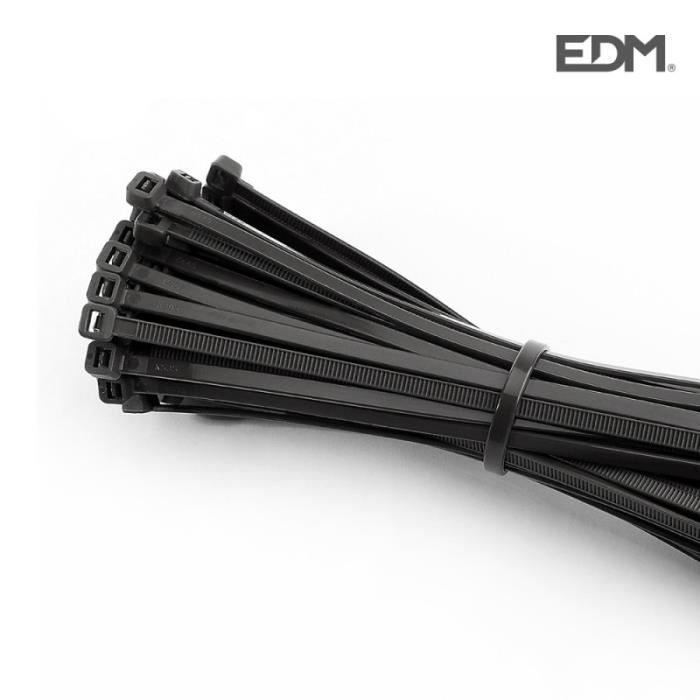 Colliers de serrage - Plastique - Noir - 300x4,5mm - Réutilisables - Sachet de 100 unités