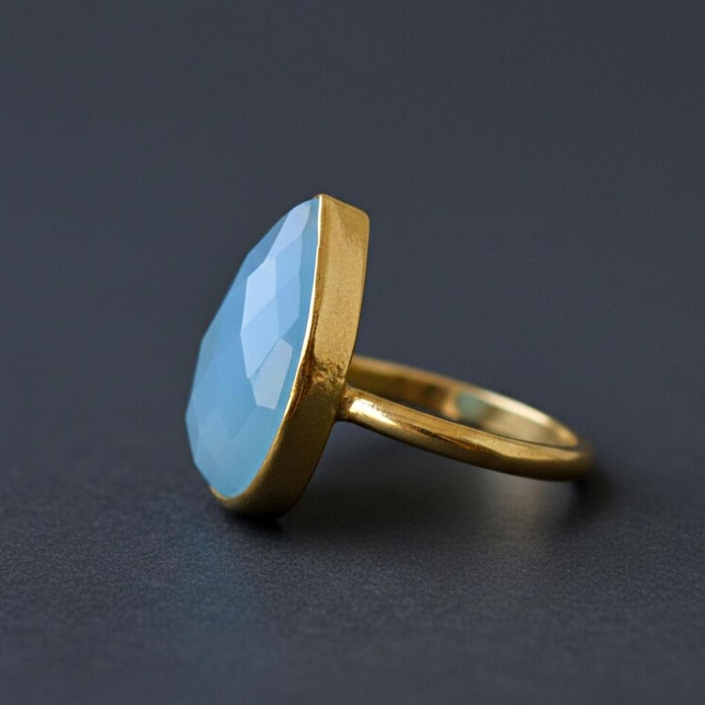 Blue Chalcedony Pear Cut Statement Ring, 925 Sterling Silver Ring, Minimalist Handmade Bohemian Jewelry