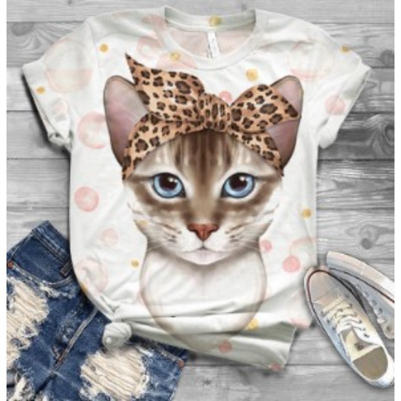 Summer New Women's Cartoon 3D Animal Digital Printed Short Sleeved T-shirt