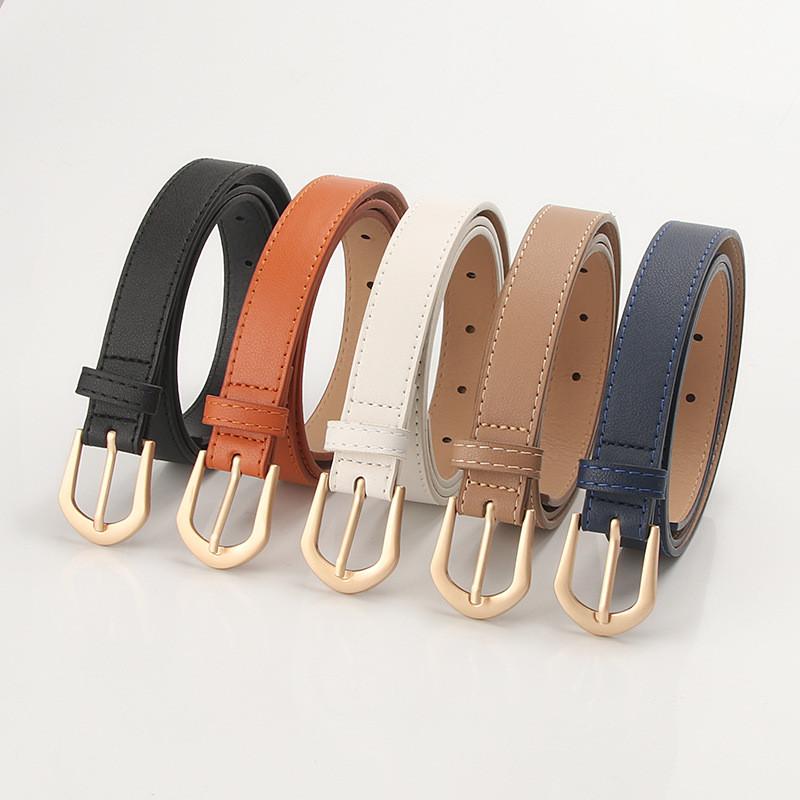 Womens Minimalist Faux Leather Belt With Metal Pin Buckle For Daily Casual Outfits