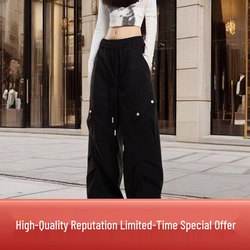 

American Style Women s High Waist Wide Leg Cargo Pants - Early Autumn Mid-Weight Banana Hip Hop Streetwear. 2XL: 145-165 jin