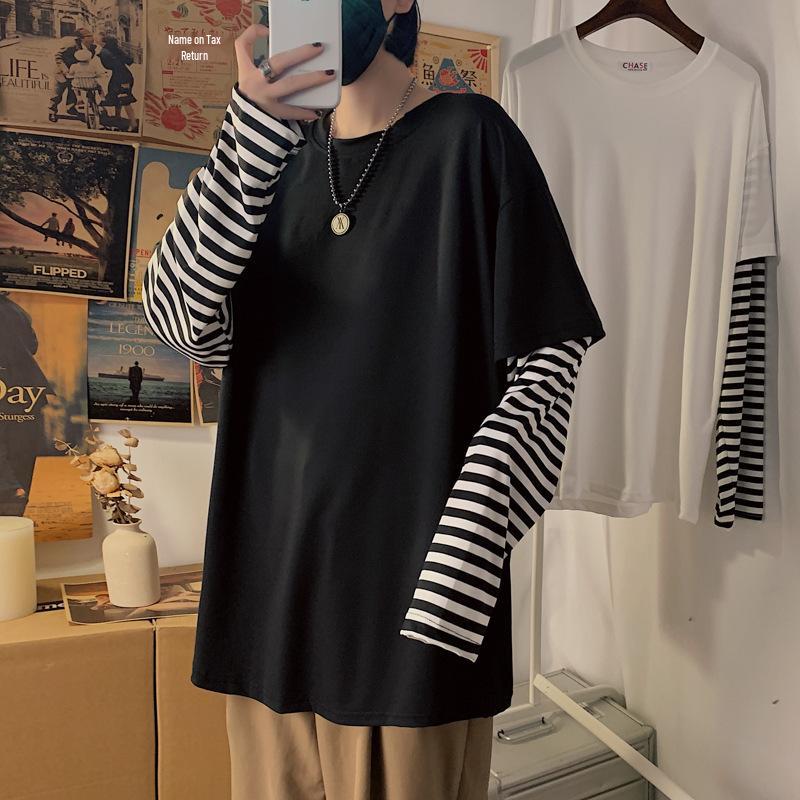 Trendiges Koreanisches Lockeres Herren-T-Shirt mit Langen Ärmeln und Fake-Zweiteiler-Look