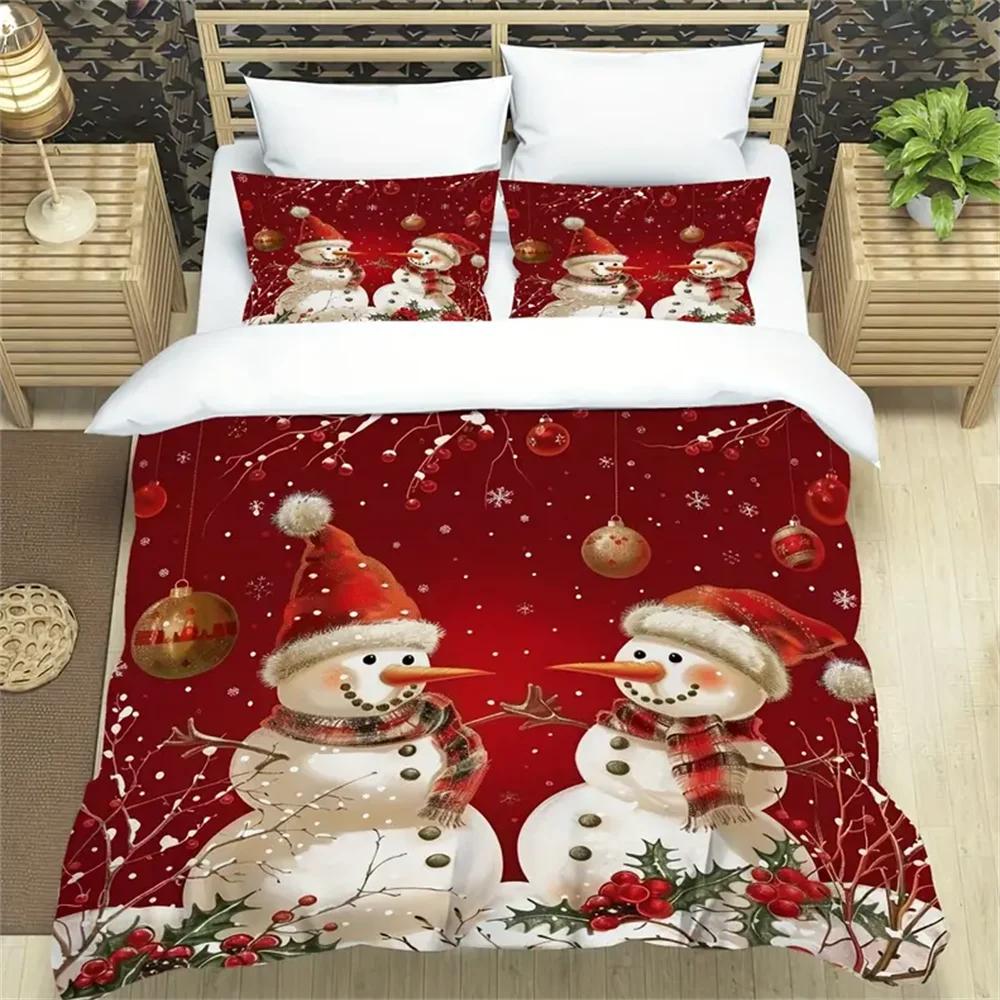 

3pcs Soft & Cozy Christmas Snowman & Snowflake Print Duvet Cover Set - Includes 1 Duvet Cover and 2 Pillowcases, Perfect for Bed EU Single 135x200cm