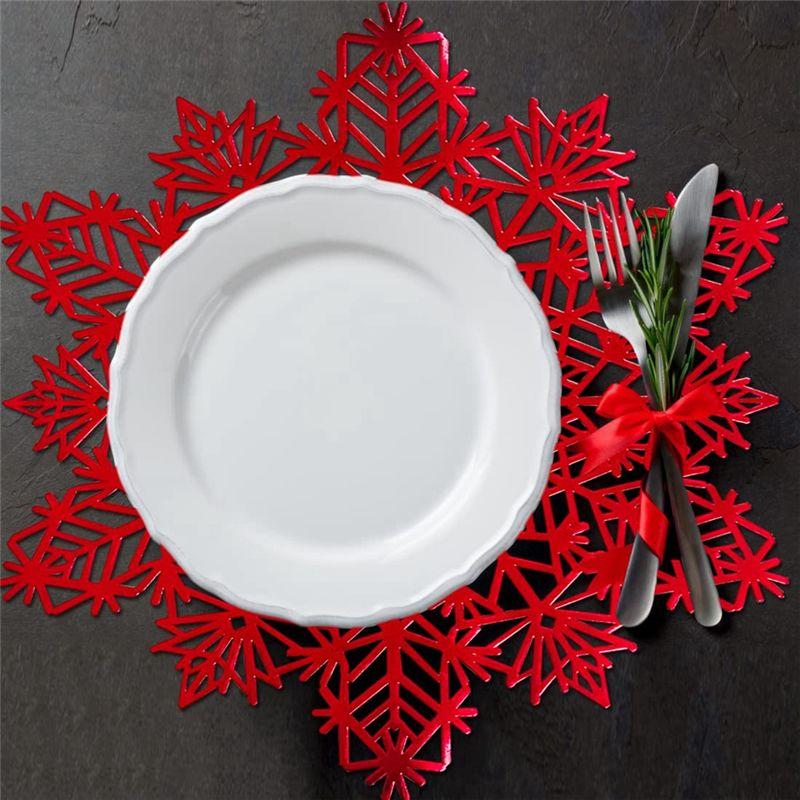 BHBL Snowflake Placemats Decorations Red Snowflake Tablemats Kitchen Table Mats for Christmas Holiday Wedding Decorative A