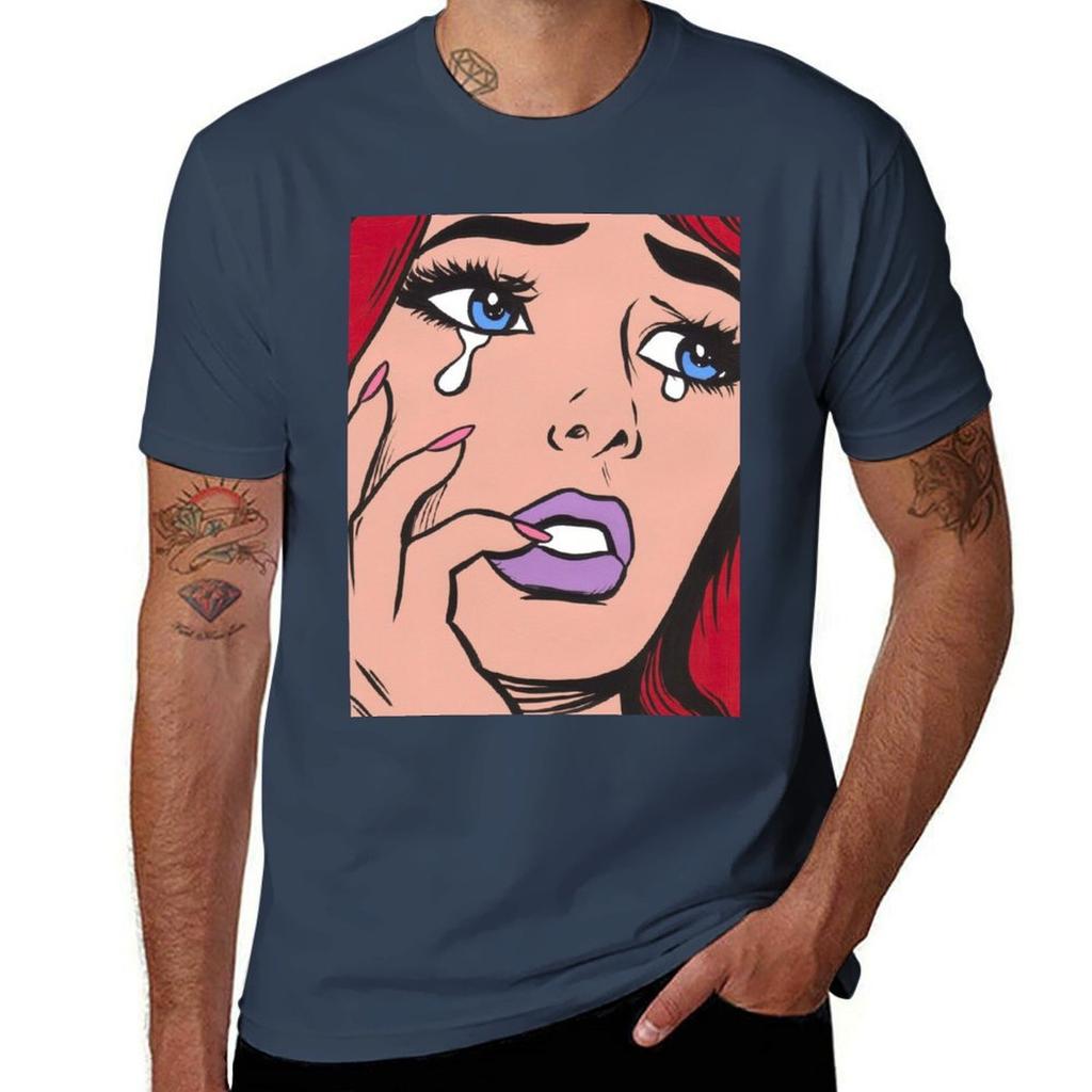 Red Crying Comic Girl TShirt Casual Holiday Short Sleeve Tee