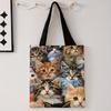 Cat Printed Casual Handbag, Reusable Fashionable Backpack, Multifunctional Handbag, Printed Canvas Shopping Bag