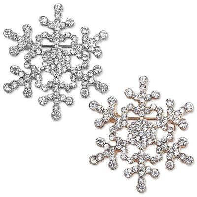 Schneeflocken Brosche Anstecknadeln Strass Schneeflocke Blume Brosche Braut Hochzeit Broschen Kristall Reversnadeln für Damen Kleid Kleidung - Gold Silber 2 Stück