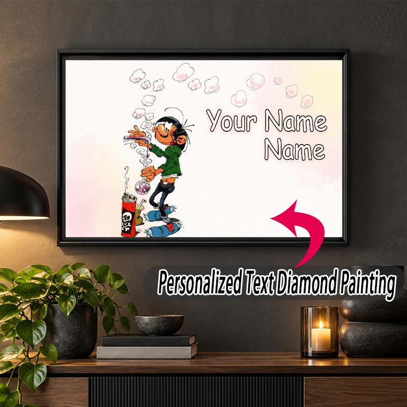 Gaston Lagaffe Custom Name Text 5D Diamond Painting Kit DIY Full Drill Diamond Art Decoration