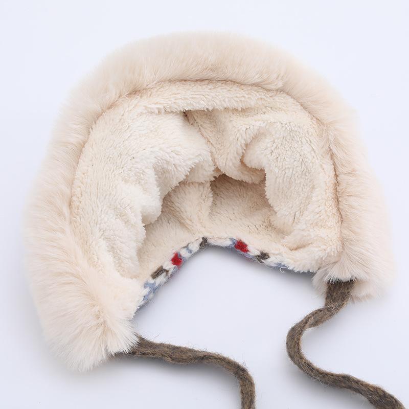 New Winter Knitted Plush Ear Protection Hat Thickened Plush Warmth Lei Feng Hat National Style Cold Proof Hair Ball Big Head Circumference