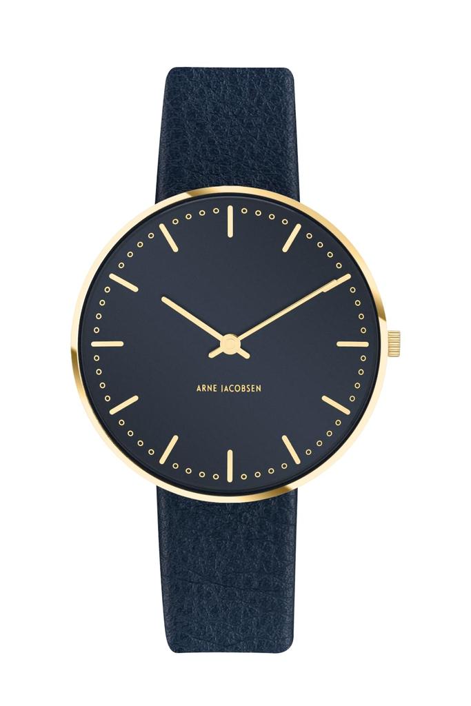 ARNE JACOBSEN STATION 53207-1604GP 34mm Watch with Nordic Design, Water Resistant for Daily Use (Quiet Design with No Second Hand), Oxford Blue