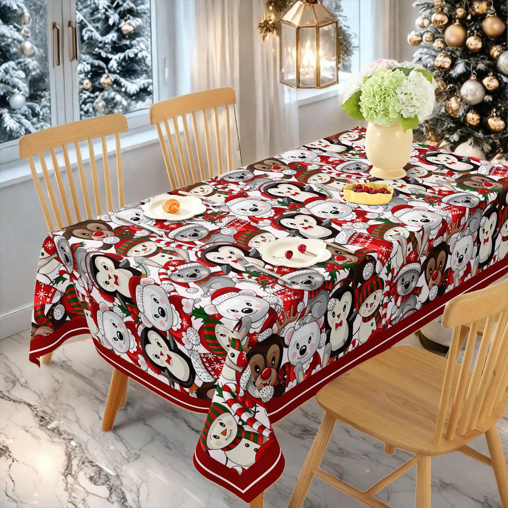 1pc 2026 Christmas Table Cloths Printed Waterproof Christmas Decoration Rectangle Party Table Cover Vintage Dining Table Cover