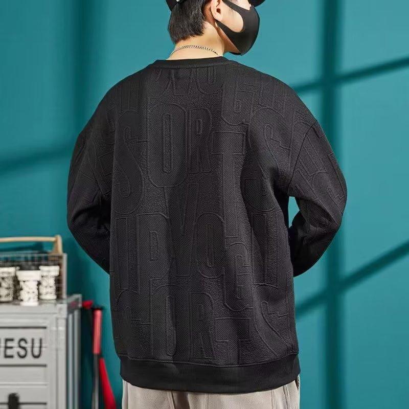 2025 spring and autumn new heavy men's sweater loose trend fashion round neck versatile casual long-sleeved T-shirt men