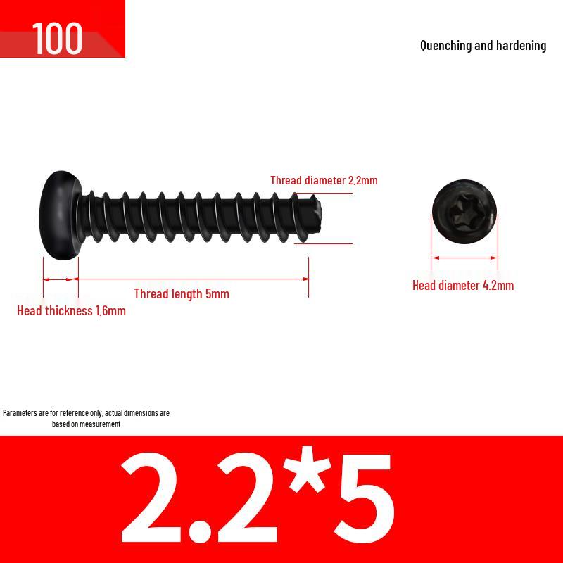 Black Zinc Plated M2 Pan Head Anti-Theft Hex Screws, Flat Tail, Self-Tapping