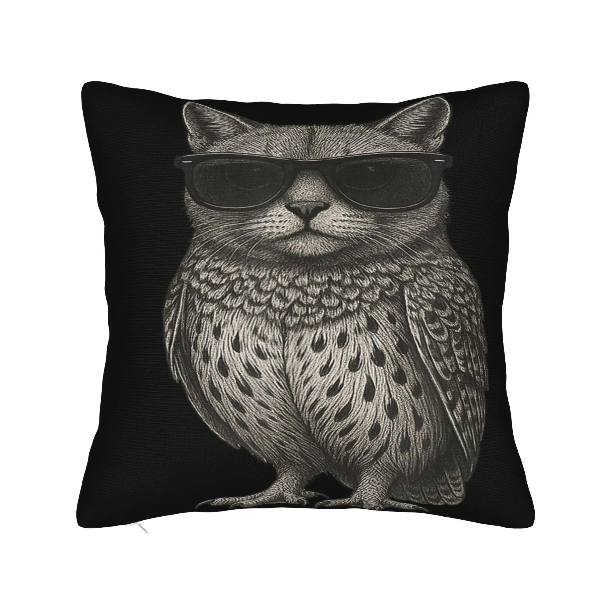 

Двостороння подушка-мем Meowl Декорація для вірусної інтернет-тематичної вечірки з принтом кішки та сови для мем-заходів 45cmx45cm