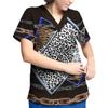 Women Short Sleeve V Neck Cartoon Pattern Tops Working Uniform T-shirts