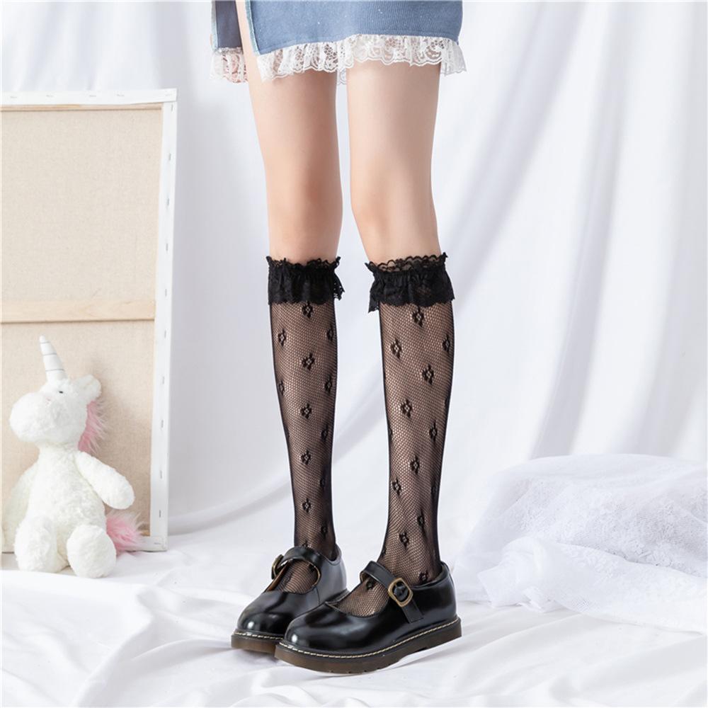 White stockings lace lolita calf socks women's mid tube socks jk long tube lace Japanese lolita stacking socks