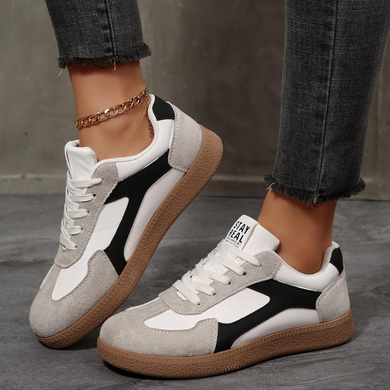Plus Size Spring and Autumn Sneakers European and American Retro Lace-Up Casual Women's Color Block Sneakers