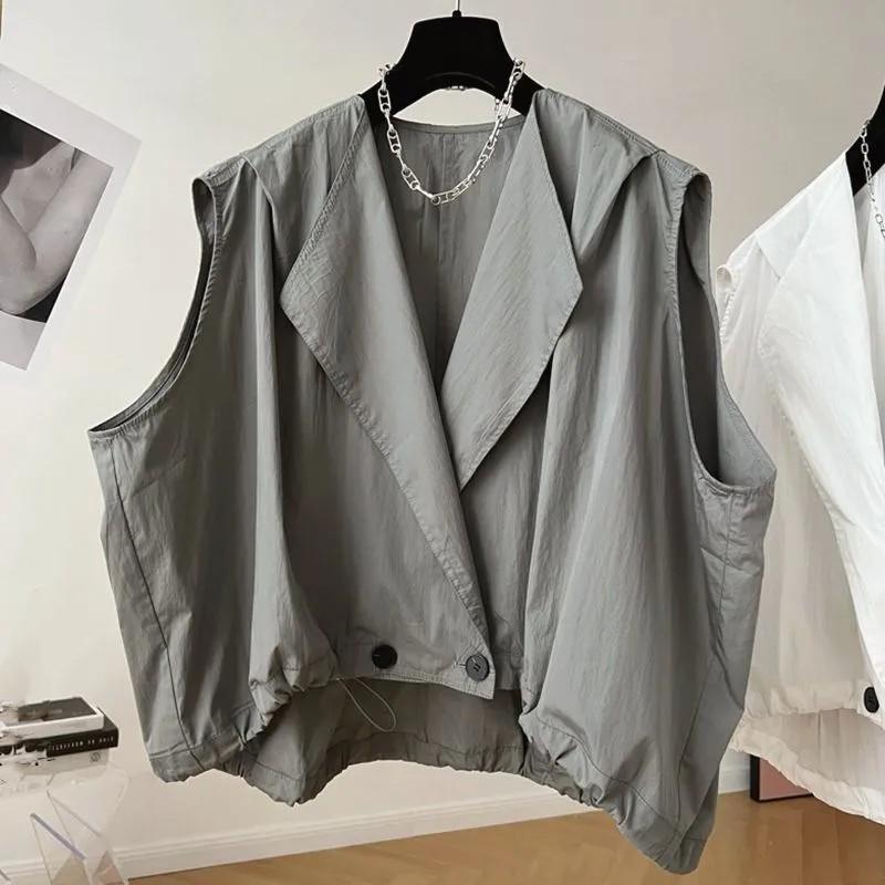 Women's Summer Solid Color Loose Casual Sleeveless Jacket Pleated Thin Vest
