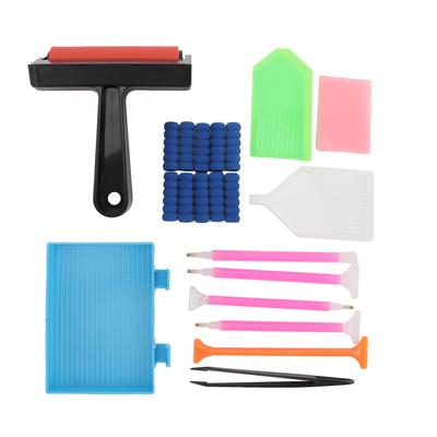 21-teiliges Set Diamanten Malwerkzeuge mit Punktbohrerstift, Roller, Pinzette, Aufbewahrungstablett, Andrückspatel