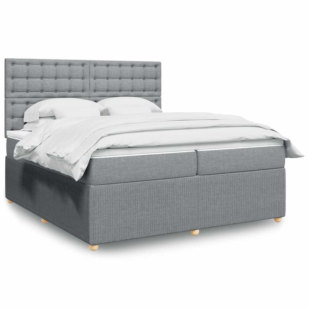 Box Spring Bed with Mattress Light Grey 200 x 200 cm Fabric