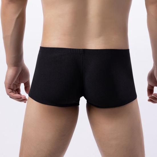Men Boxers Zipper Closure Low Waist Elastic Solid Color U Convex Soft Breathable