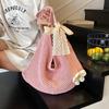 Simple Handmade Knit Shoulder Bag Bohemian Solid Color Crochet Tote Bag Large Capacity Hollow Out Woven Handbag Vacation