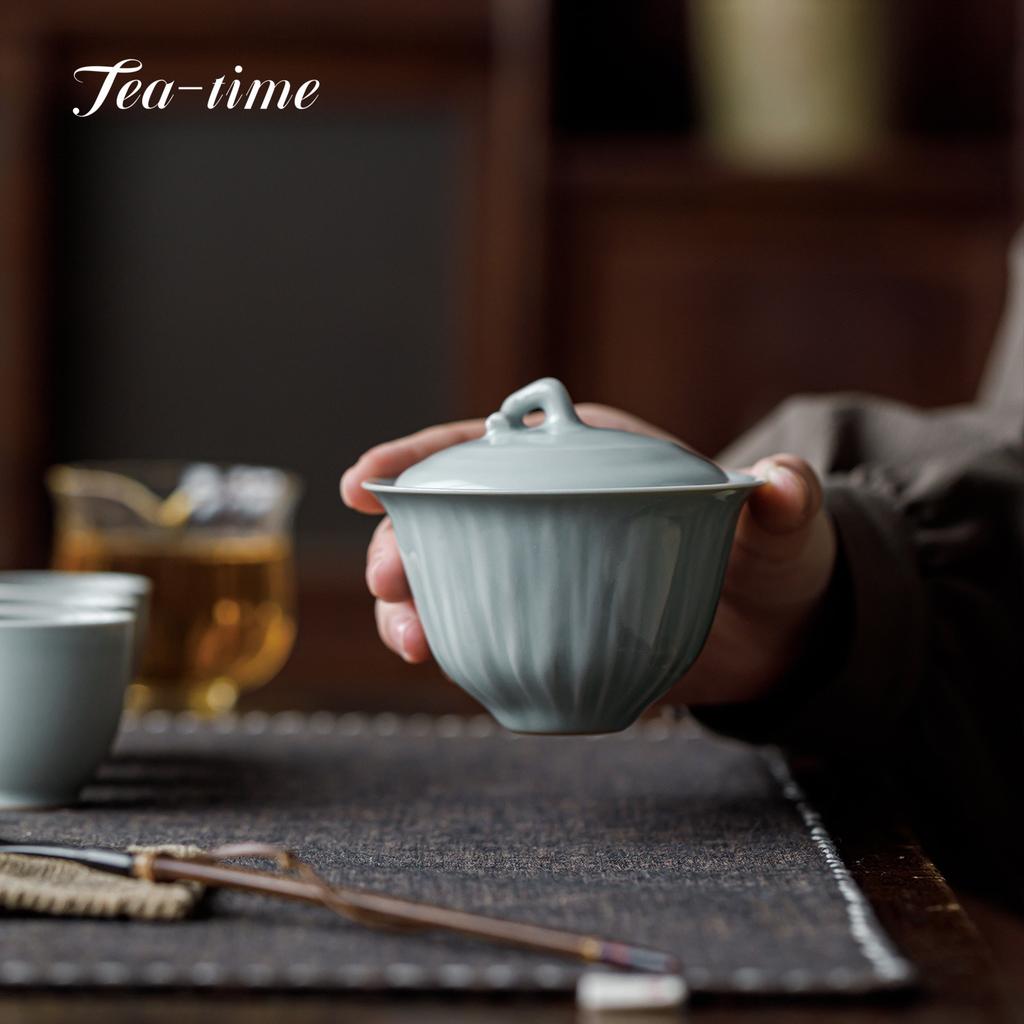 Ru Kiln Ercai Gaiwan Ceramic Tea Bowl Handheld Anti-Scald Porcelain Cover Bowl Tool Cup Kung Fu Chinese Original Oolong Maker